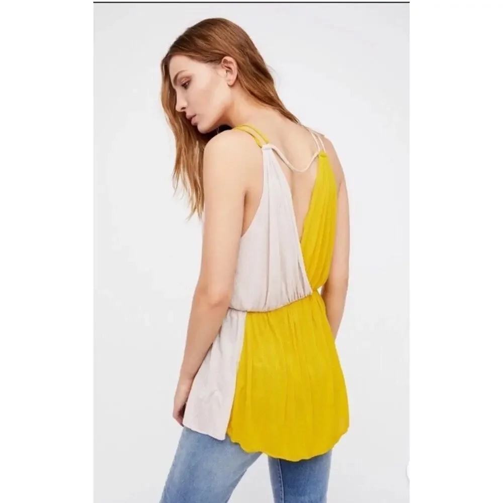 NWT Free‎ People Last Night Ribbed Tank Gold Sunglow Combo Small NEW